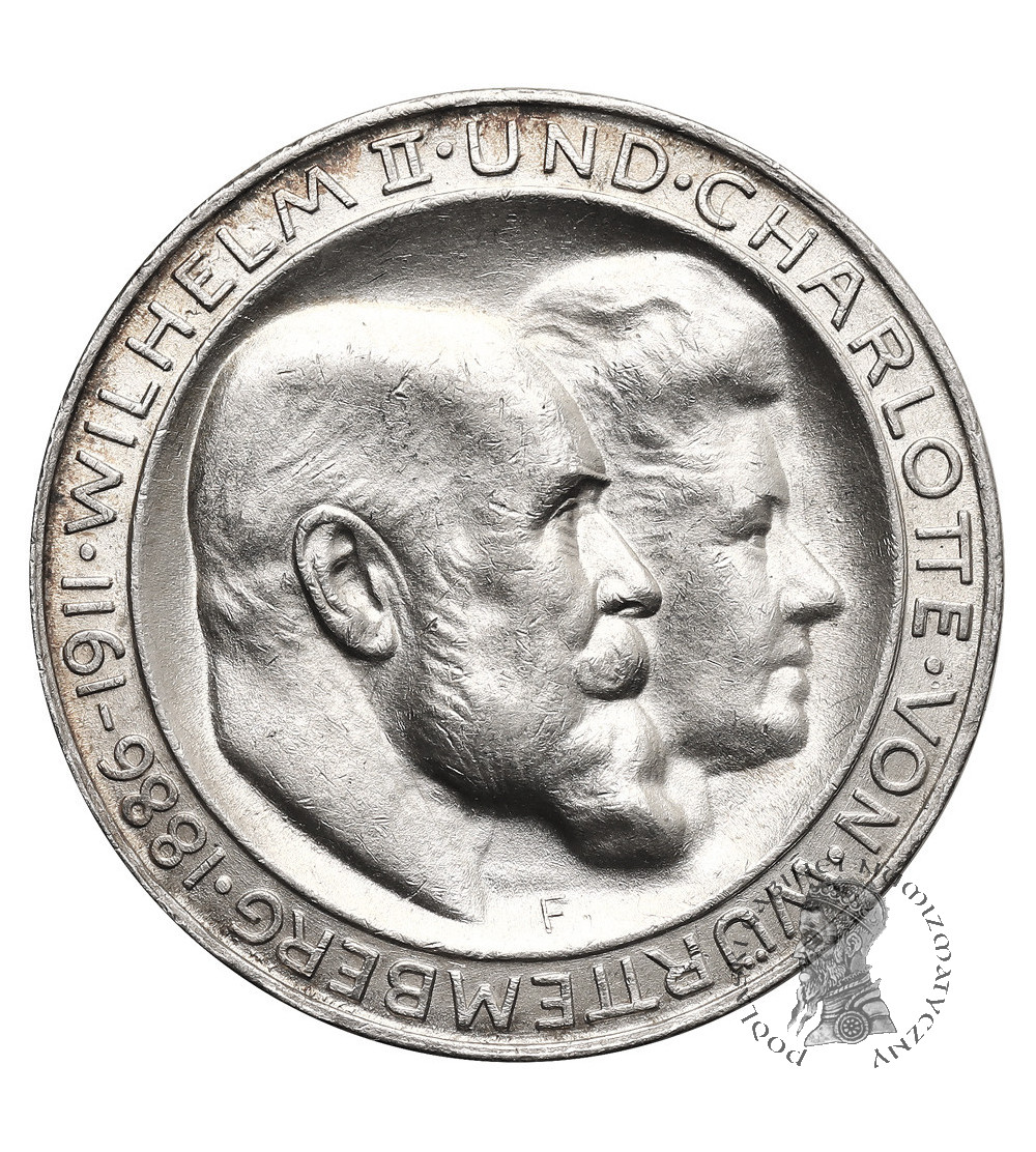 Niemcy, Wirtembergia. William II (1891–1918). 3 marki 1911 F, Stuttgart, Srebrne Gody