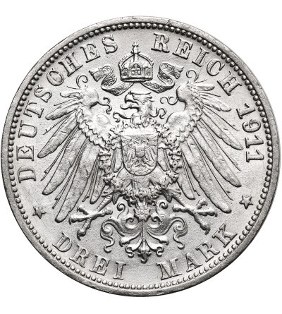 Niemcy, Wirtembergia. William II (1891–1918). 3 marki 1911 F, Stuttgart, Srebrne Gody