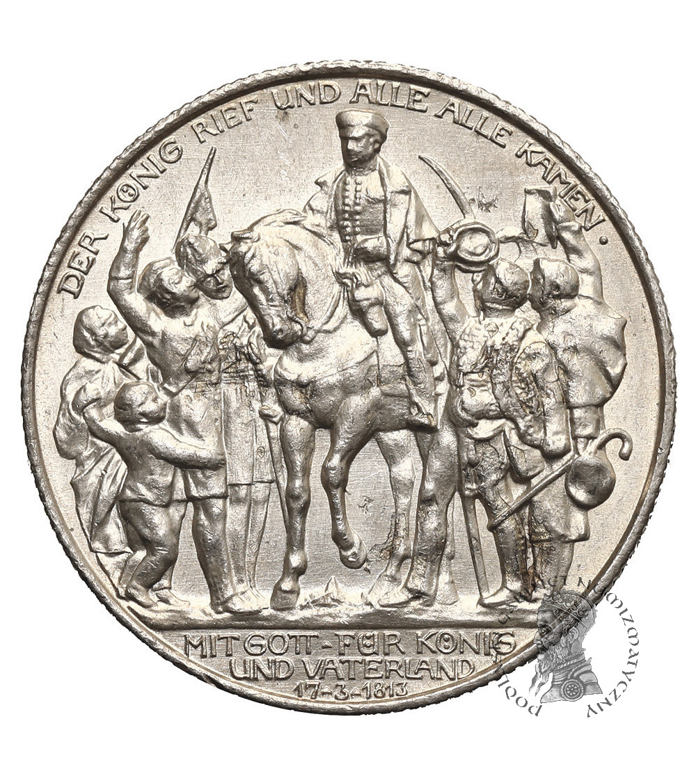 Germany, Prussia, Wilhelm II (1888–1918). 2 Mark 1913, 100th anniversary of Prussia’s entry into the war against France (March 17, 1813 – proclamation of “An Mein Volk”)