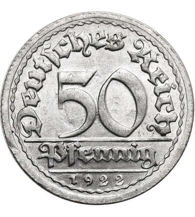 Niemcy, Republika Weimarska (1918 - 1933). 50 fenigów 1922 G, Mennica Krajowa w Karlsruhe / Mennice Krajowe w Badenii-Wirtembergii