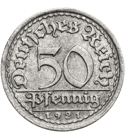 Niemcy, Republika Weimarska (1918 - 1933). 50 fenigów 1921 F, Mennica Krajowa w Stuttgarcie - błąd bicia!