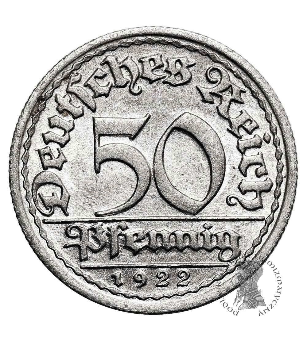 Germany, Weimar Republic (1918 - 1933). 50 Pfennigs 1922 F, State Mint of Stuttgart