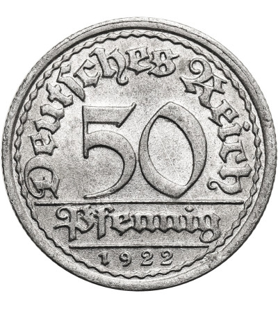Germany, Weimar Republic (1918 - 1933). 50 Pfennigs 1922 F, State Mint of Stuttgart