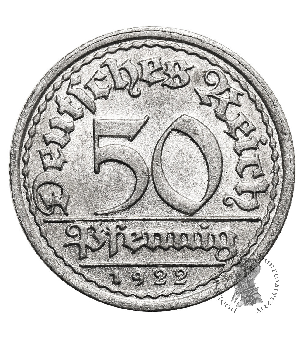 Germany, Weimar Republic (1918 - 1933). 50 Pfennigs 1922 F, State Mint of Stuttgart