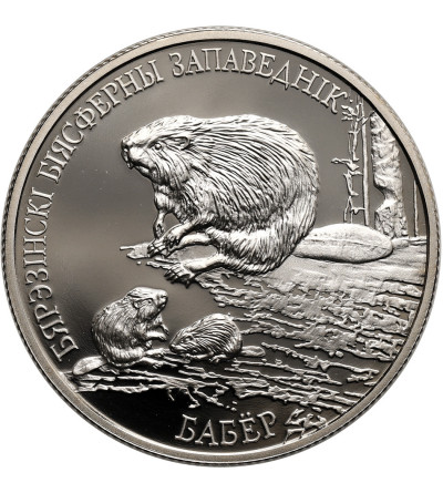 Białoruś. 1 rubel 2002, Bóbr, Rezerwat Przyrody Biosfery Bereziński - Prooflike