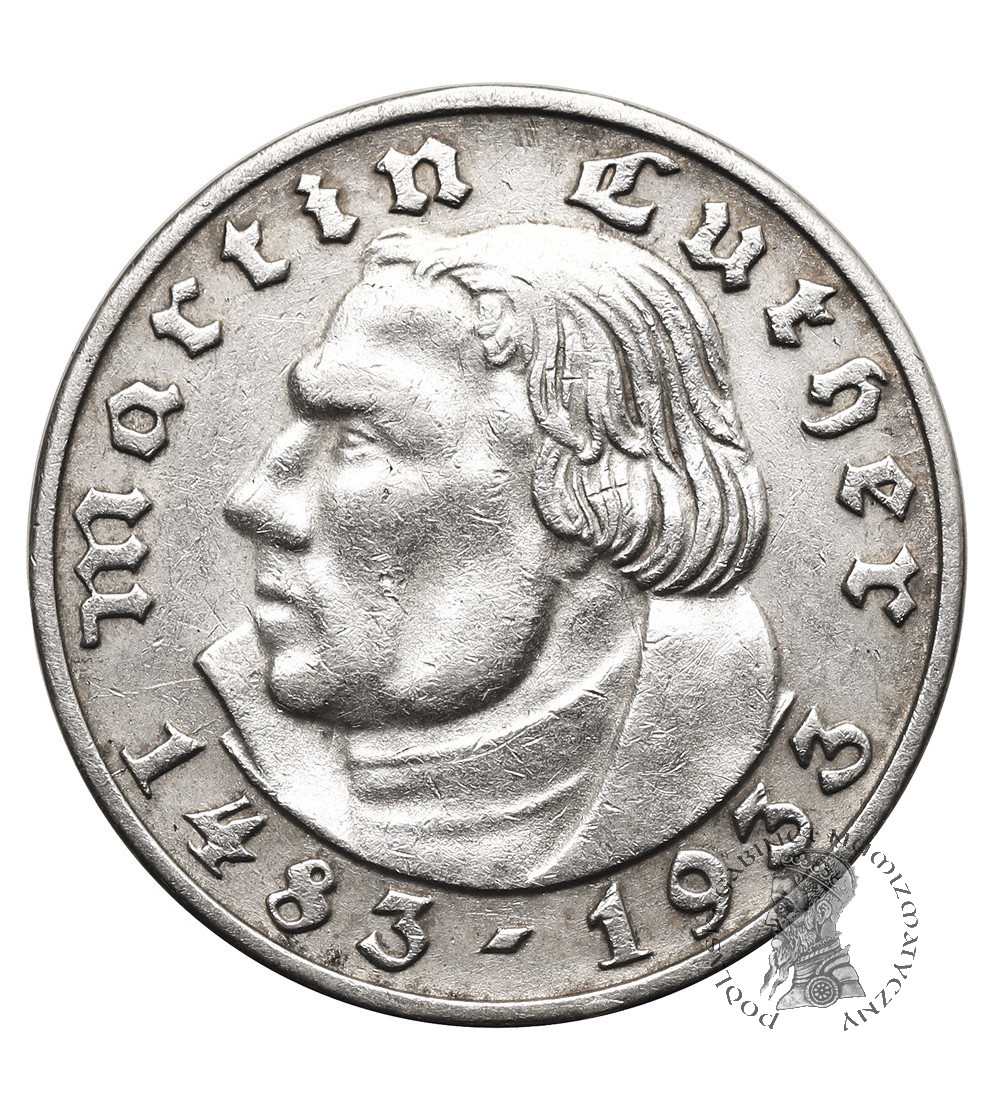 Niemcy, III Rzesza. 2 marki 1933 J, Martin Luther