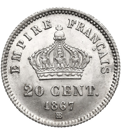 Francja, Napoleon III (1852 - 1870). 20 Centimes 1867 BB, Strasbourg
