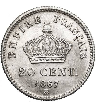 Francja, Napoleon III (1852 - 1870). 20 Centimes 1867 BB, Strasbourg