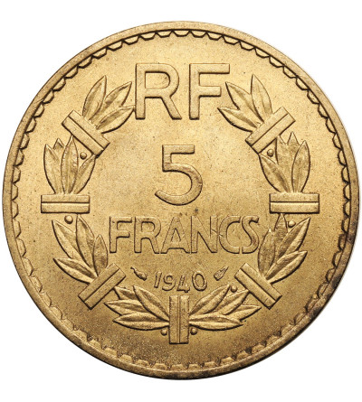 France, Third Republic 1871 - 1940. 5 Francs 1940, Lavrillier