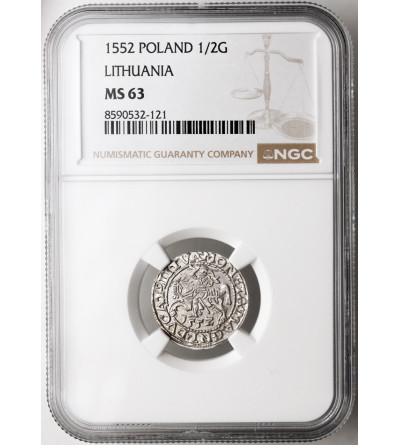 Poland / Lithuania, Zygmunt II August 1545-1572. Lithuanien Polgrosz, (1/2 Grosza) 1552, Vilnius - NGC MS 63