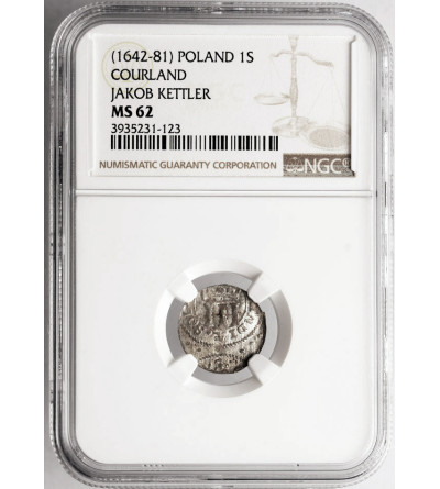 Courland / Kurland, Jacob Kettler 1642-1680. Schilling no date, Mitau - NGC MS 62