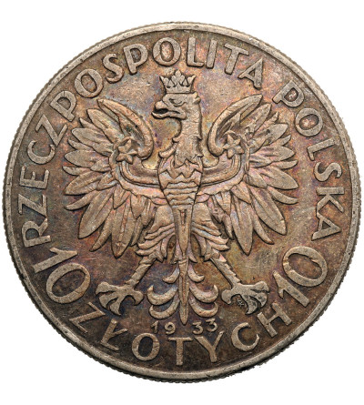 Poland. 10 Zlotys 1933, woman`s head, Warsaw