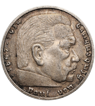 Germany, Third Reich (1933–1945). 5 Mark 1938 G, Karlsruhe, Paul von Hindenburg
