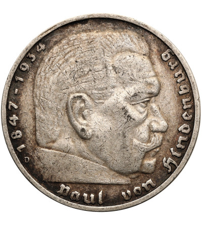 Germany, Third Reich (1933–1945). 5 Mark (Reichsmark) 1935 D, Munich, Paul von Hindenburg