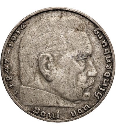Niemcy, III Rzesza (1933-1945). 2 marki (Reichsmark) 1937 D, Monachium, Paul von Hindenburg
