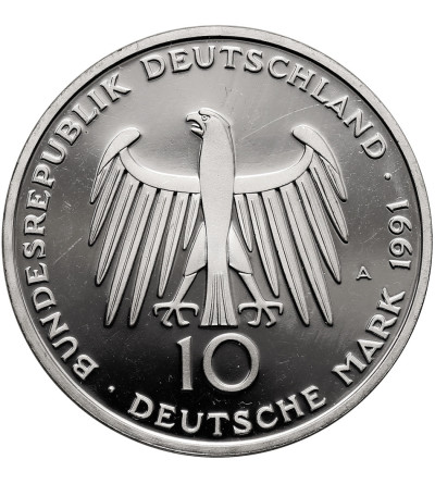 Niemcy. 10 marek 1991 A, Berlin, 200. rocznica powstania Bramy Brandenburskiej w Berlinie - moneta platerowana złotem