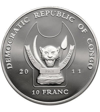 Democratic Republic of the Congo. 10 Franc 2011, Dolphin, Series: Endangered Wildlife Species - Proof