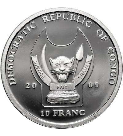 Kongo, Republika Demokratyczna. 10 franków 2009, Sęp, Seria: Zagrożone gatunki dzikich zwierząt - Proof