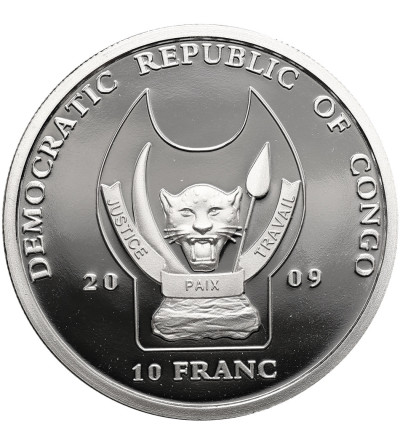 Kongo, Republika Demokratyczna. 10 franków 2009, Wielbłąd jednogarbny, Seria: Zagrożone gatunki dzikich zwierząt - Proof