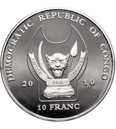 Democratic Republic of the Congo. 10 Franc 2010, Sloth, Series: Endangered Wildlife Species - Proof