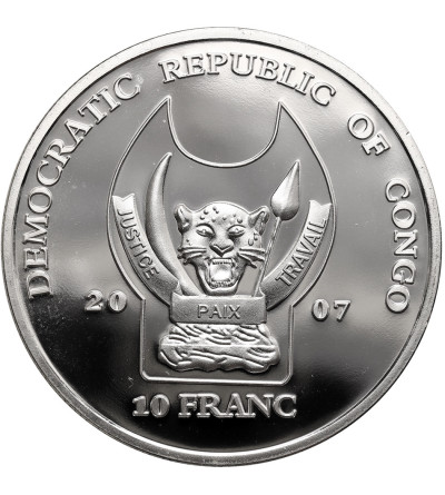 Kongo, Republika Demokratyczna. 10 franków 2007, Lampart, Seria: Zagrożone gatunki dzikich zwierząt - Proof