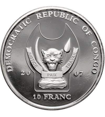 Democratic Republic of the Congo. 10 Franc 2007, African buffalo, Series: Endangered Wildlife Species - Proof