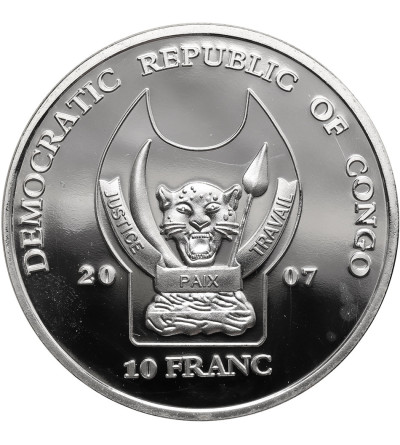 Democratic Republic of the Congo. 10 Franc 2007, Lion, Series: Endangered Wildlife Species - Proof