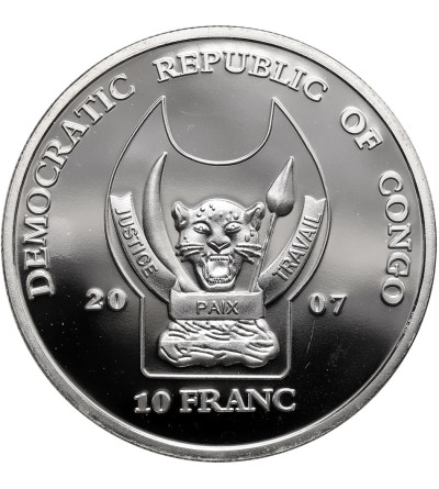 Democratic Republic of the Congo. 10 Franc 2007, Rhinoceros, Series: Endangered Wildlife Species - Proof
