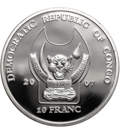Democratic Republic of the Congo. 10 Franc 2007, Hippopotamus, Series: Endangered Wildlife Species - Proof