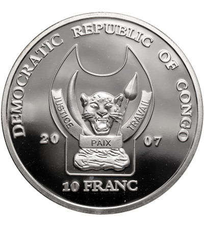 Kongo, Republika Demokratyczna. 10 franków 2007, Antylopa, Seria: Zagrożone gatunki dzikich zwierząt - Proof
