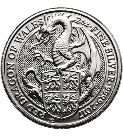 Great Britain, Elizabeth II (1952–2022). 5 Pounds 2017, Red Dragon of Wales, series: The Queen’s Beasts - Ag 2 Oz .9999