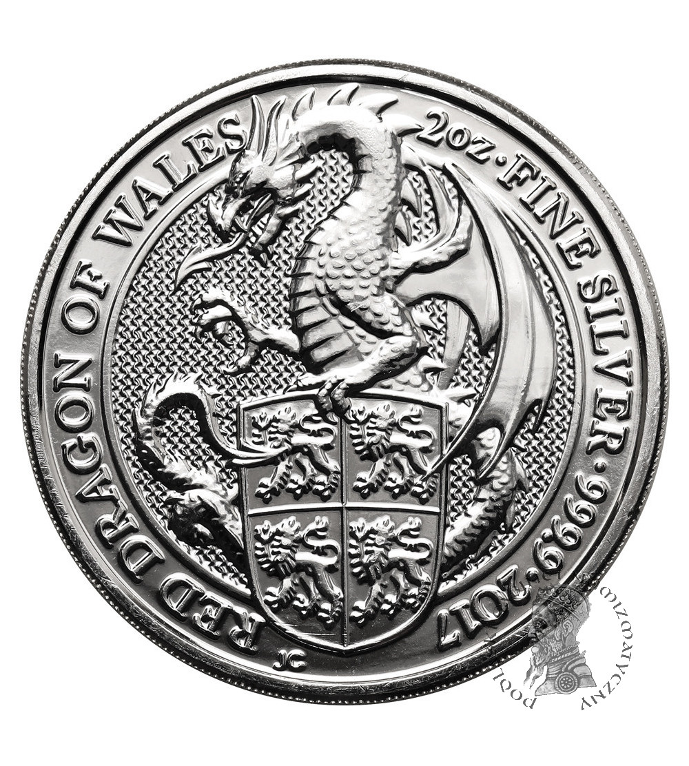 Great Britain, Elizabeth II (1952–2022). 5 Pounds 2017, Red Dragon of Wales, series: The Queen’s Beasts - Ag 2 Oz .9999
