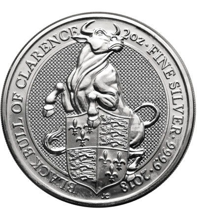 Wielka Brytania, Elżbieta II (1952-2022). 5 funtów 2018, Czarny Byk z Clarence, seria: Bestie Królowej - Ag 2 Oz .9999