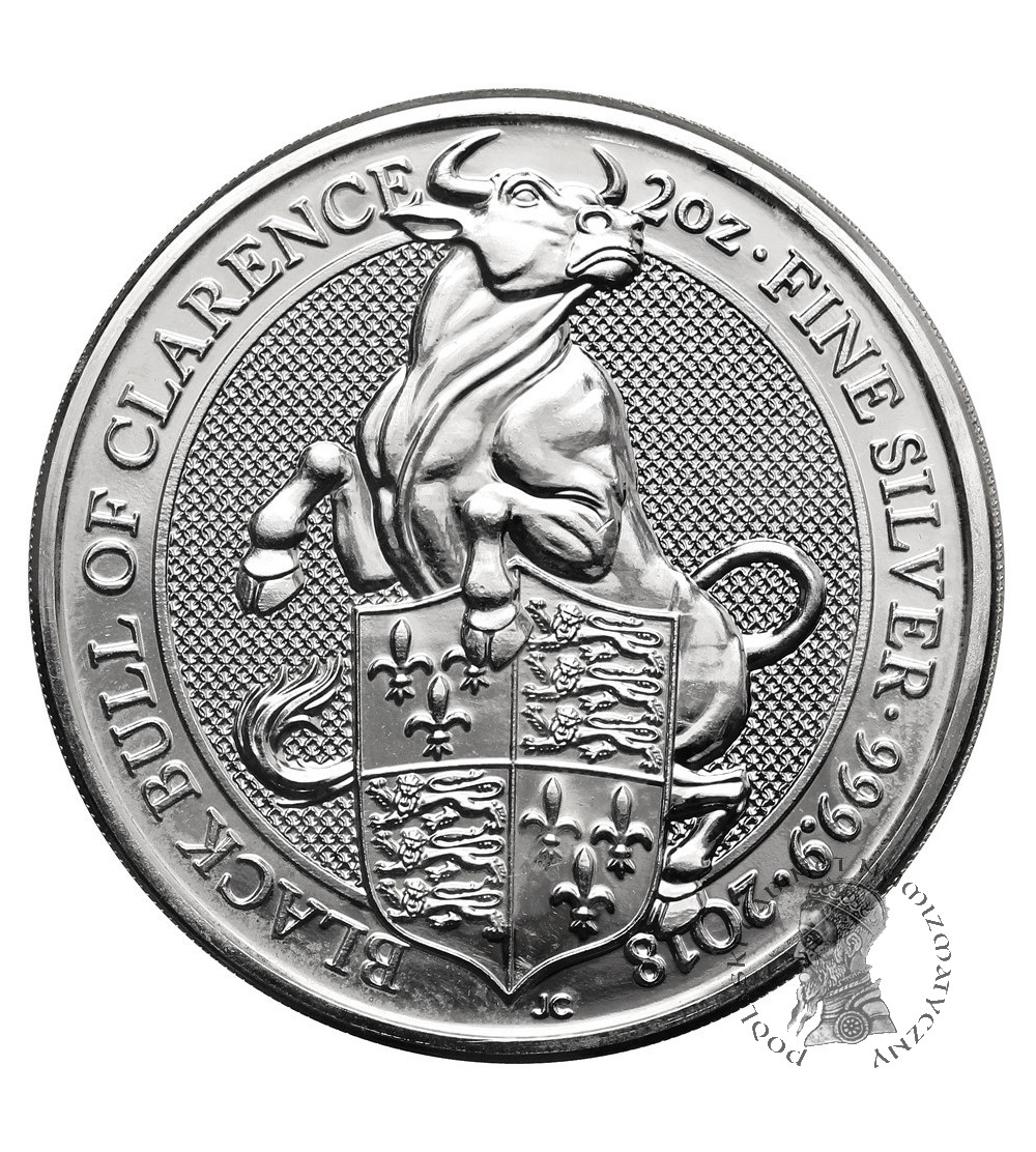 Wielka Brytania, Elżbieta II (1952-2022). 5 funtów 2018, Czarny Byk z Clarence, seria: Bestie Królowej - Ag 2 Oz .9999