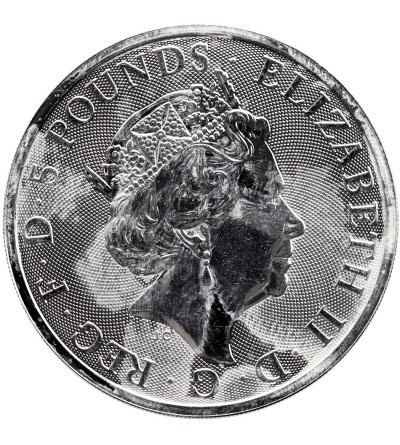Wielka Brytania, Elżbieta II (1952-2022). 5 funtów 2018, Czarny Byk z Clarence, seria: Bestie Królowej - Ag 2 Oz .9999