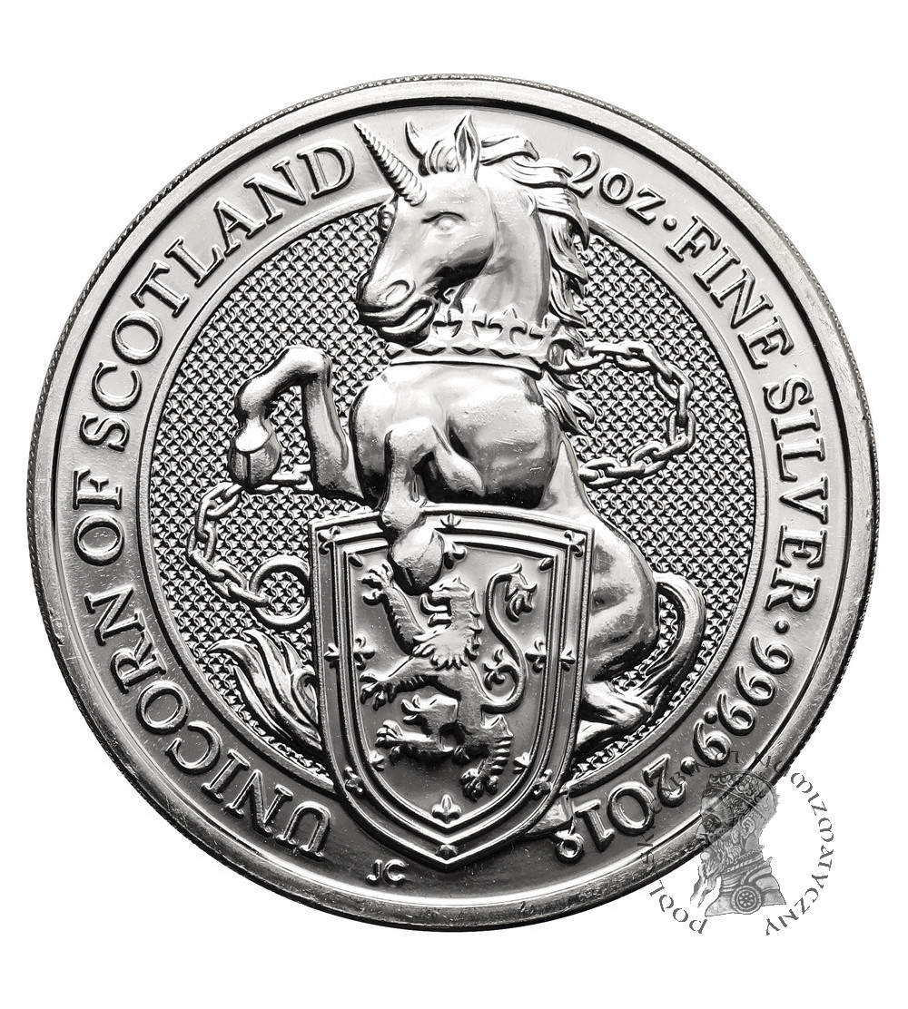 Great Britain, Elizabeth II (1952–2022). 5 Pounds 2018, Unicorn of Scotland, series: The Queen’s Beasts - Ag 2 Oz .9999