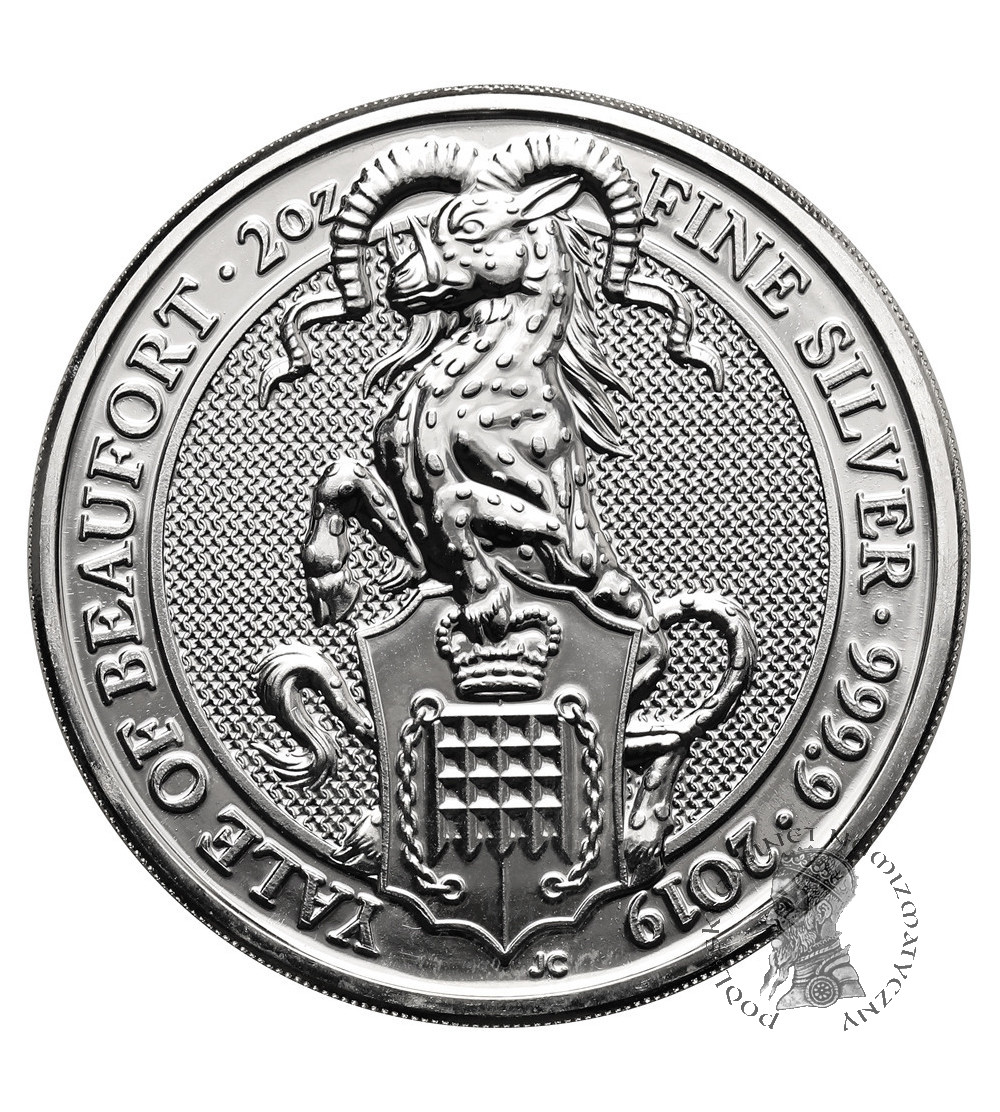 Wielka Brytania, Elżbieta II (1952-2022). 5 funtów 2019, Yale Beaufortów, seria: Bestie Królowej - Ag 2 Oz .9999