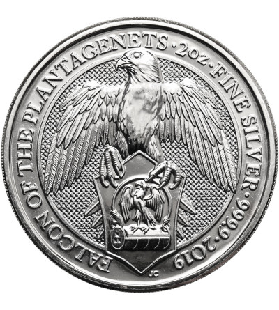 Wielka Brytania, Elżbieta II (1952-2022). 5 funtów 2019, Sokół Plantagenetów, seria: Bestie Królowej - Ag 2 Oz .9999