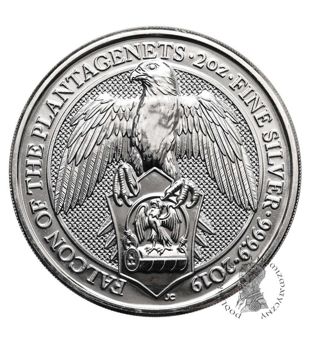 Wielka Brytania, Elżbieta II (1952-2022). 5 funtów 2019, Sokół Plantagenetów, seria: Bestie Królowej - Ag 2 Oz .9999