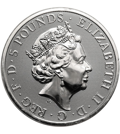 Great Britain, Elizabeth II (1952–2022). 5 Pounds 2021, White Greyhound of Richmond, series: The Queen’s Beasts - Ag 2 Oz .9999