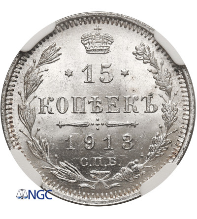 Rosja, Mikołaj II 1894-1917. 15 kopiejek 1913 СПБ-ВС, St. Petersburg - NGC MS 66
