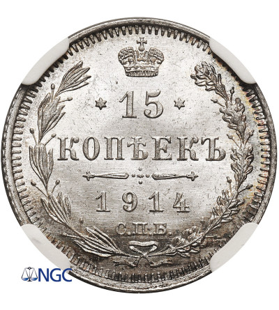Rosja, Mikołaj II 1894-1917. 15 kopiejek 1914 СПБ-ВС, St. Petersburg - NGC MS 67