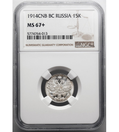 Rosja, Mikołaj II 1894-1917. 15 kopiejek 1914 СПБ-ВС, St. Petersburg - NGC MS 67+