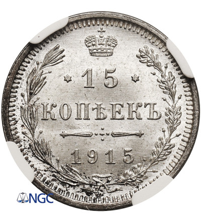 Rosja, Mikołaj II 1894-1917. 15 kopiejek 1915 BC, St. Petersburg - NGC MS 67