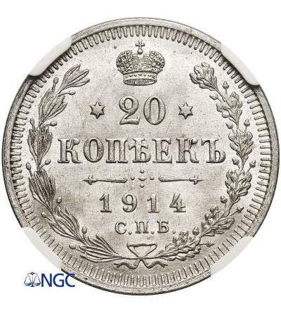 Russia, Nicholas II 1894-1917. 20 Kopeks 1914 CПБ-BC, St. Petersburg - NGC MS 66