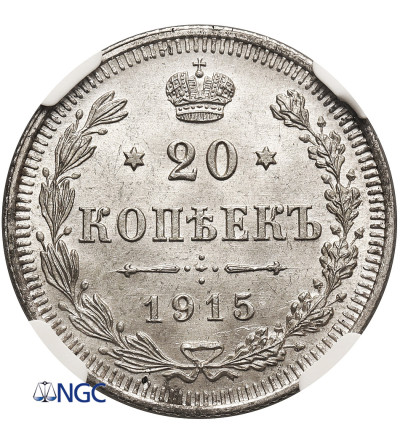 Russia, Nicholas II 1894-1917. 20 kopeks 1915 BC, St. Petersburg - NGC MS 66