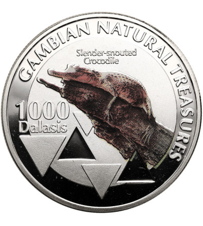Gambia. 1000 Dalasis 2015, Krokodyl wąskopyski, Seria: Skarby Przyrody Gambii