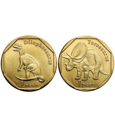 Sint Maarten. Zestaw 2 monet o nominale 1 Peso z 2018 r., Dilophosaurus i Torosaurus