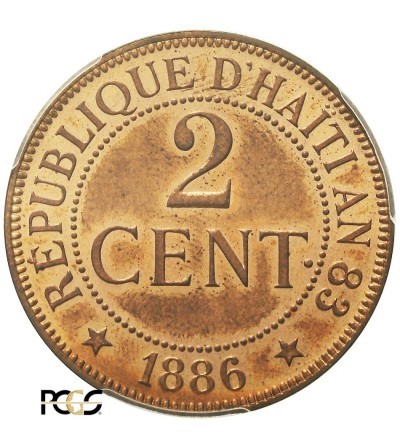 Haiti 2 Centimes 1886 A. PCGS MS 64RB