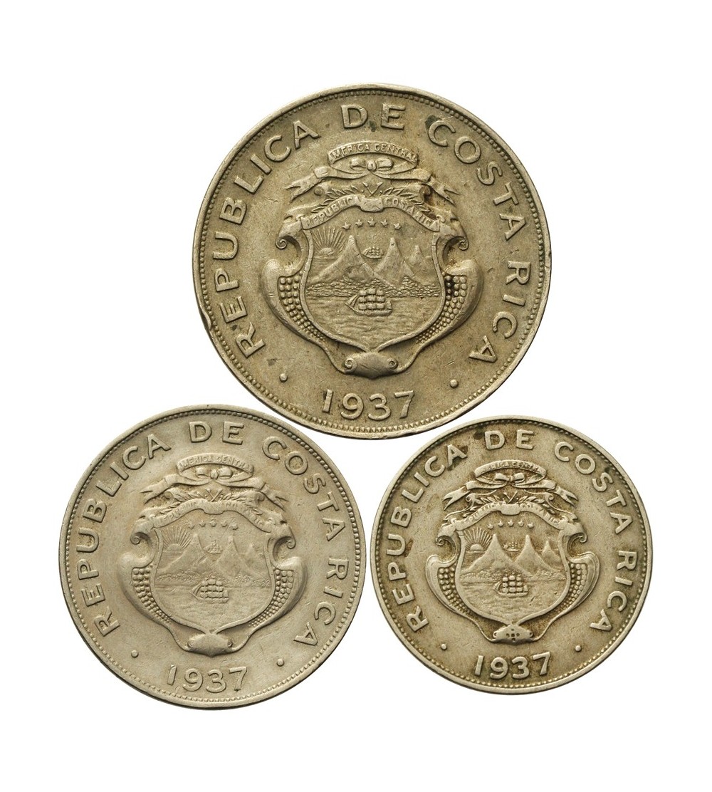 Kostaryka 25, 50 centimos 1 colon 1937 Kostaryka 25, 50 centimos 1 colon 1937